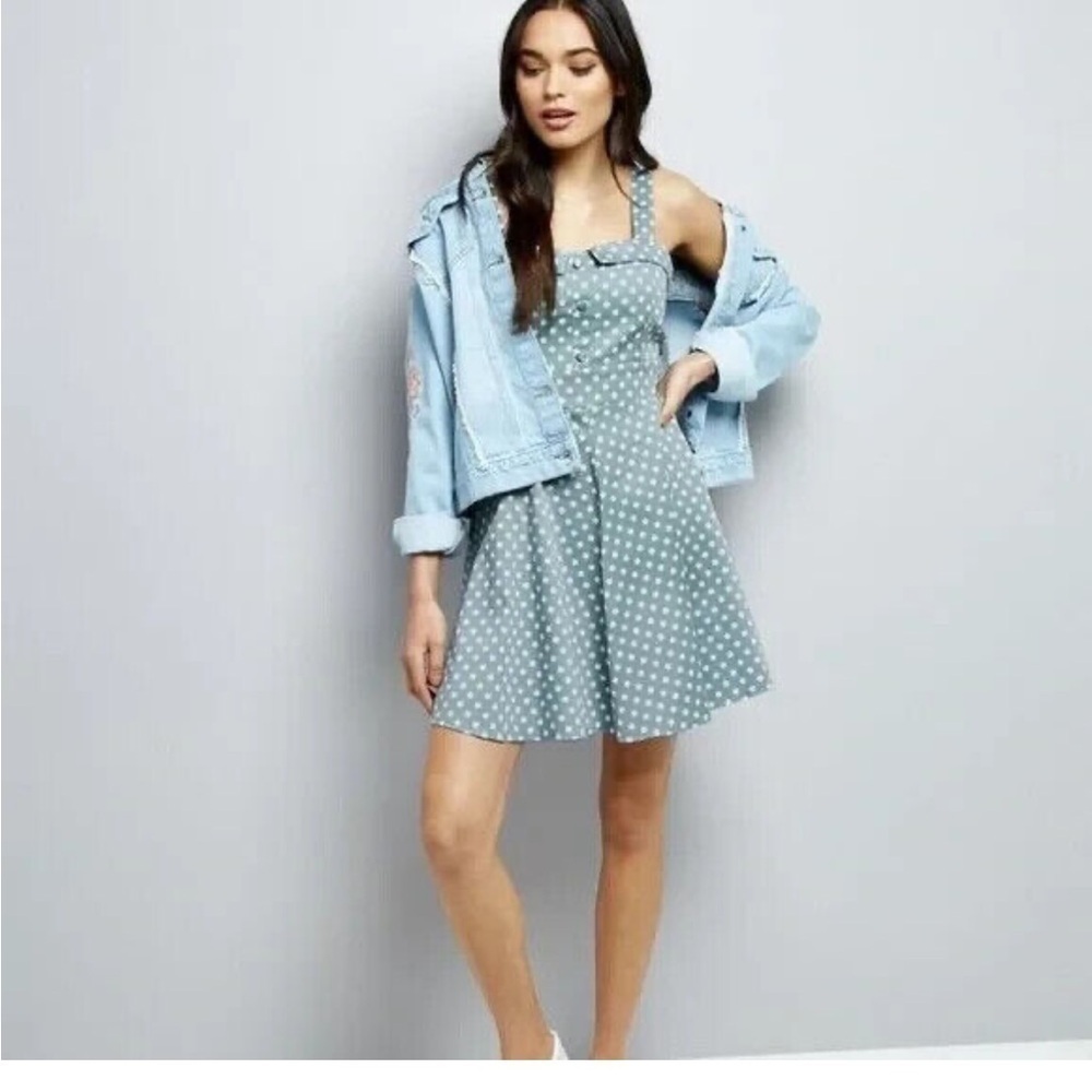 Apricot Fit & Flare Sage Green Polka Dot Sweetheart Neckline Dress Sz UK10 US6